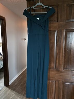 Off-Shoulder Teal Jumpsuit